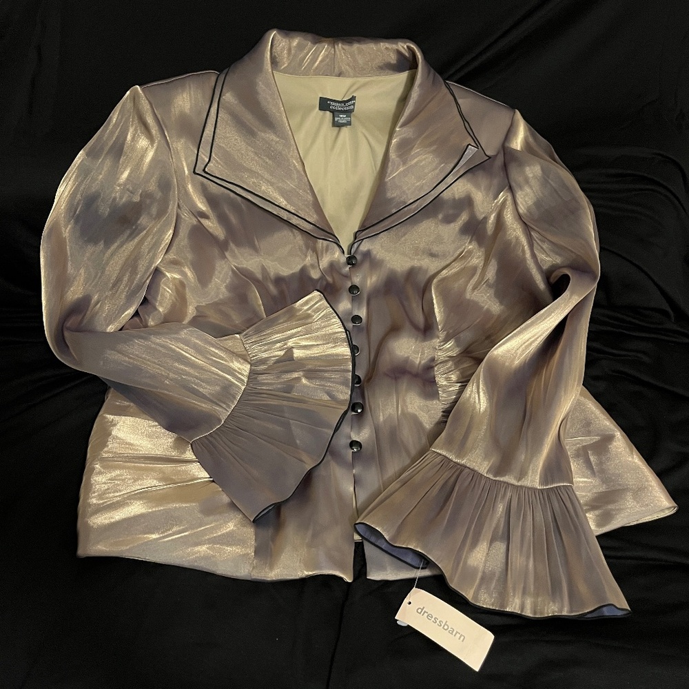 NWT Dress Barn Collection Women’s Plus 16W Metallic Gold Ruched Stretch Blouse